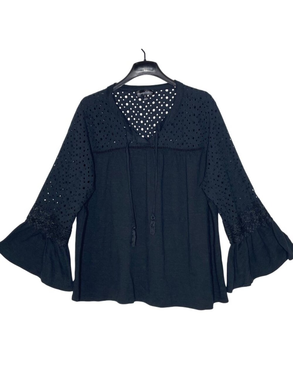 Thomas & Olivia Eyelet Lace Flare Sleeve Top Sz 2X Boho Festival Whimsigoth